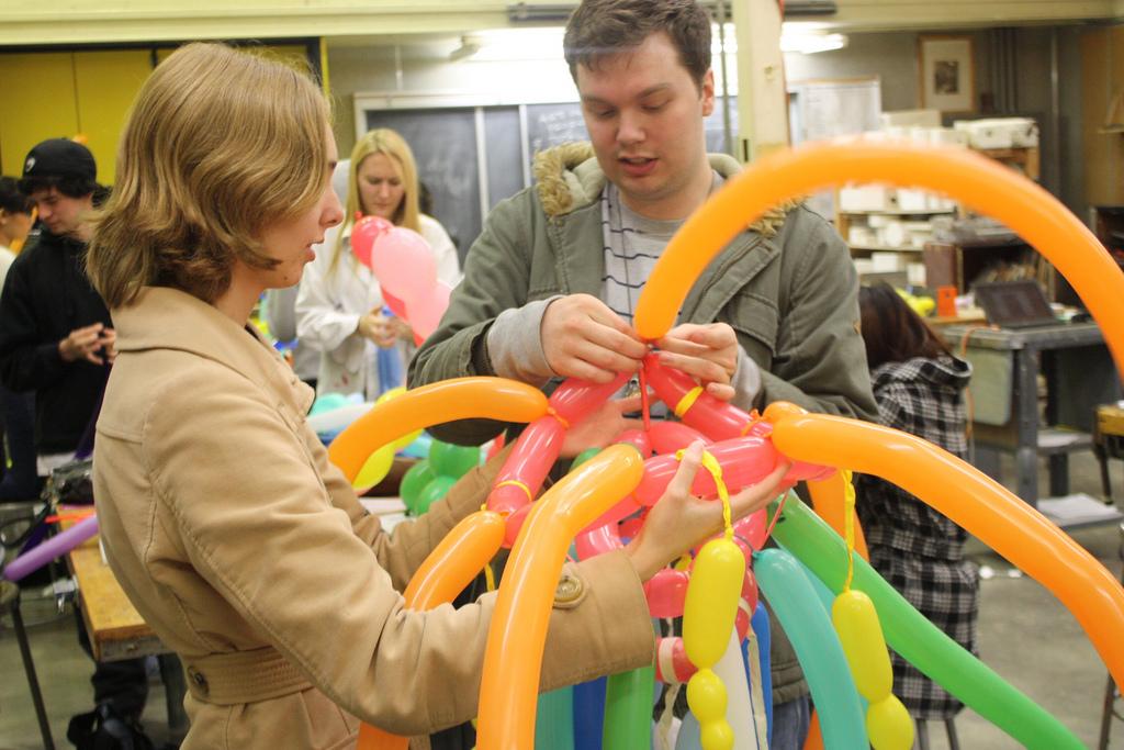 Chris St. Pierre and Fiona Daniel create a sculpture in their 3D art class, part of the art program which is taking a heavy hit. (Kate Vasilyeva / The Inquirer)