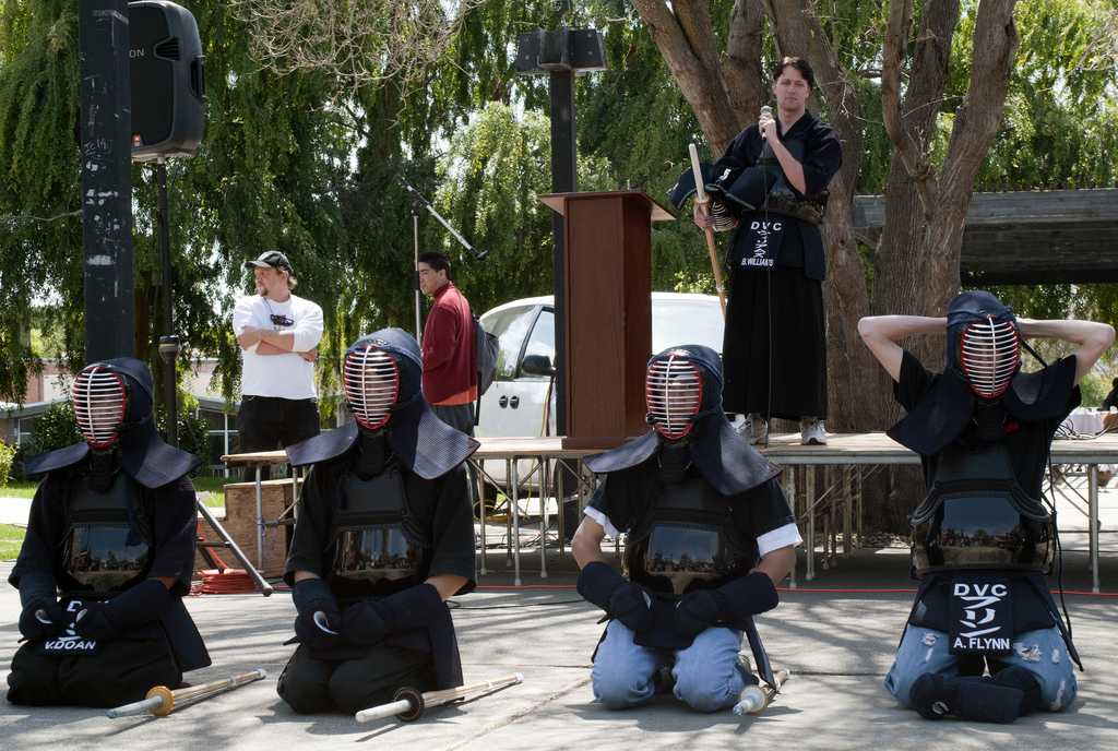 Kendo Club members demostrate fighting techniques during an ASDVC fair on April 14, 2011. (Stevie Chow / The Inquirer)