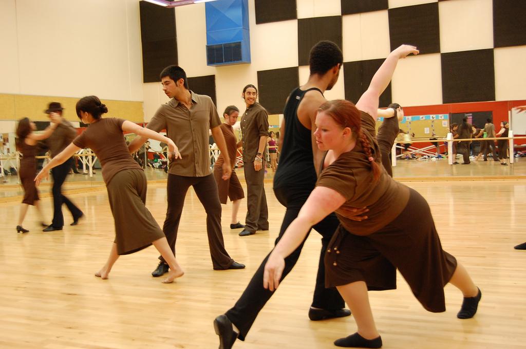 Student dancers are rehearsing hard on a modern take on tango on May 2 at the gymnasium toward the opening night. (Mariana Ramos / The Inquirer)