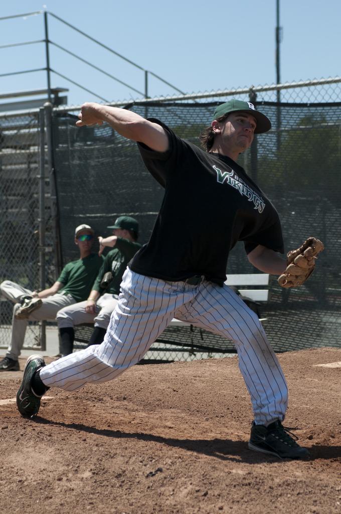 Pitcher Steven Swift practices on May 3 while the baseball team prepares for the California Community College Playoffs, which begins this Friday. (Stevie Chow / The Inquirer)