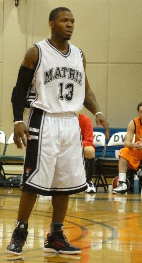 Jamar Holloway looks down court in the Bay Area Matrixs innnagural game at DVC. The Matrix won 121-95. (Courtesy of Bay Area Matrix)