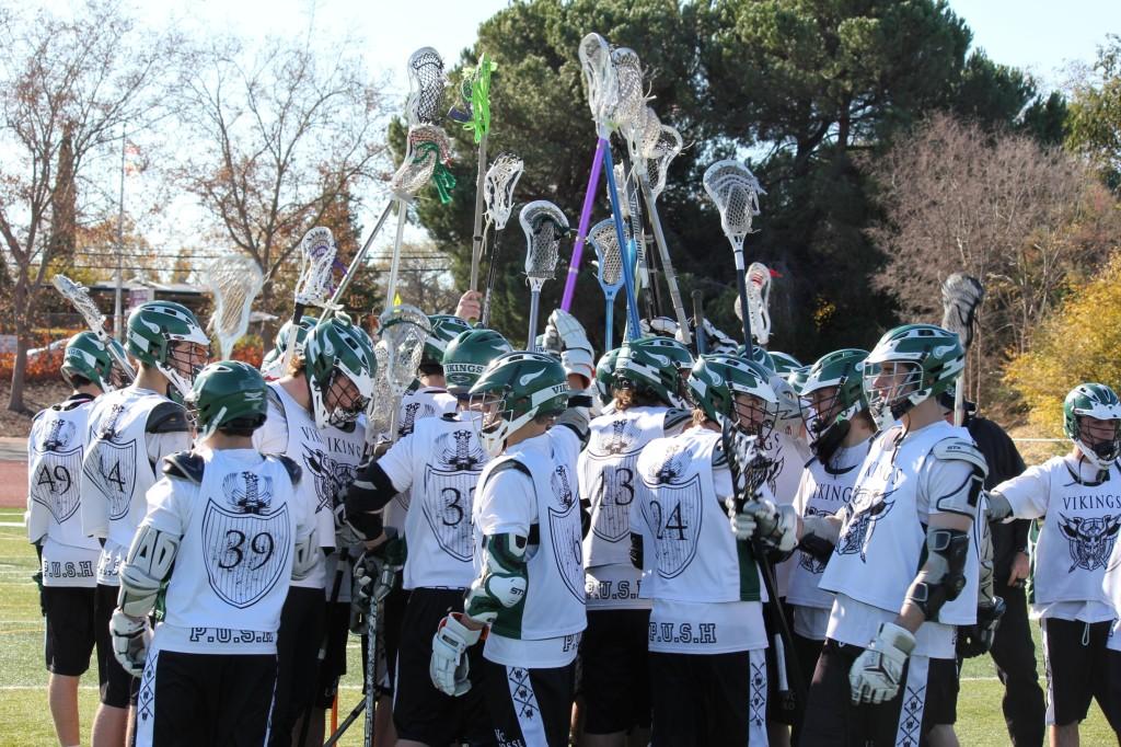 DVC Lacrosse team gets pumped up for their game against Saint Marys. DVC won the game 5-3. ()