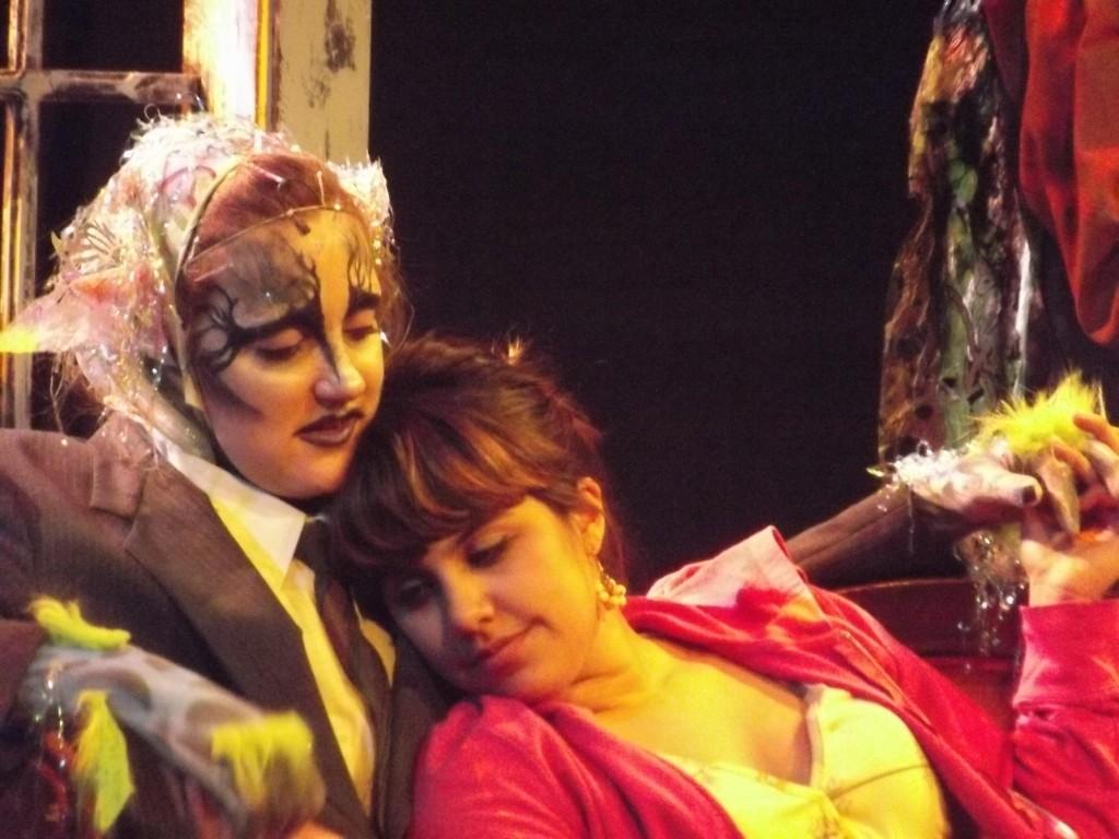 The Skriker, played by Robin Waisanen, and Lily, played by Maiya Corral, share a moment in DVCs production of The Skriker (Courtesy of DVC Drama)