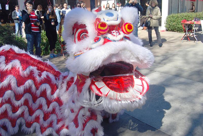 Concord Kung Fu Academy members perform the traditional Chinese lion dance for the Chinese New Year celebration outside the Margaret Lescher Student Union Building to a delighted audience.
