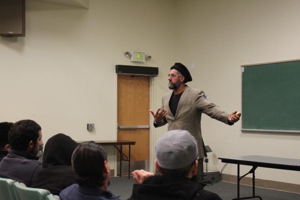 Former prisoner, Sajad Shakoor, speaks out in front of members of the Muslim Student Association of Diablo Valley College and other attendees about his rough childhood.Photo credit: Roshan Rahimi