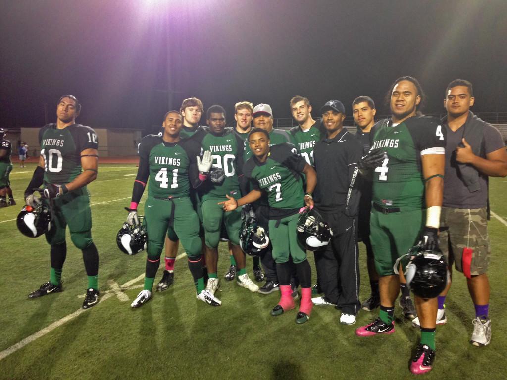 From left to right: Tui Talia (No. 10), Justus Brown (No. 41), Nathan Dollar (No. 90), Akil Bordelon (No. 7) and Sione Tupouata (No. 4). Courtesy of Vince Bordelon.