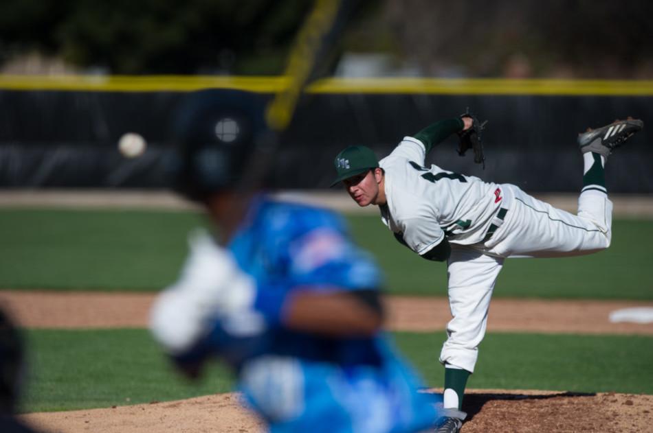 Pitcher Johnny York #17 of Diablo Valley College pitched eight innings, giving up three hits against Contra Costa on Feb. 13, 2014 in Pleasant Hill, Calif.

The Vikings won 7-1 at home against the Contra Costa Comets in their seventh game of the year. Photos by Andrew Barber / The Inquirer.