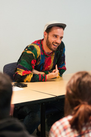 Sebastiàn Silva conducts a question and answer session after screening Crystal Fairy and the Magical Cactus in the BFL conference room on Feb. 18, 2014.