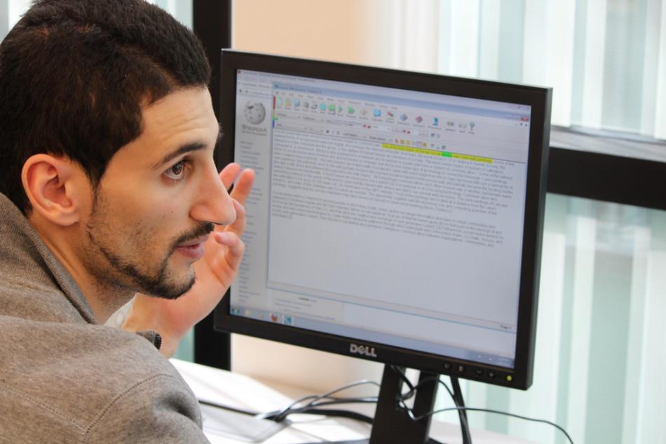 Hayder Radhi, civil engineering major, demonstrates Kurzweil using the highlighting tool in the program on Feb. 20, 2014 in the High Tech Center at DVC. 