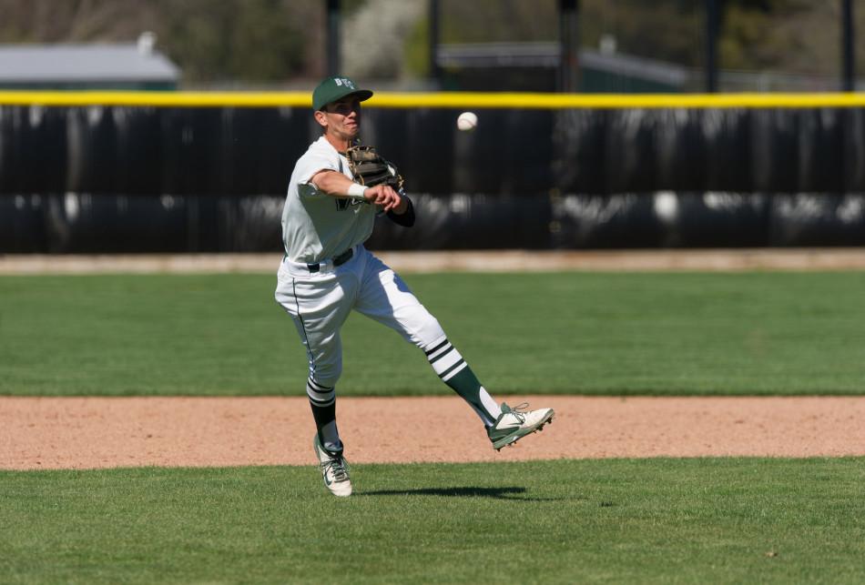 DVC Vikings shortstop Anthony Taliaferro (6), makes the throw to first base to end the second inning against Modesto College on March 11, 2014 in Pleasant Hill, Calif.