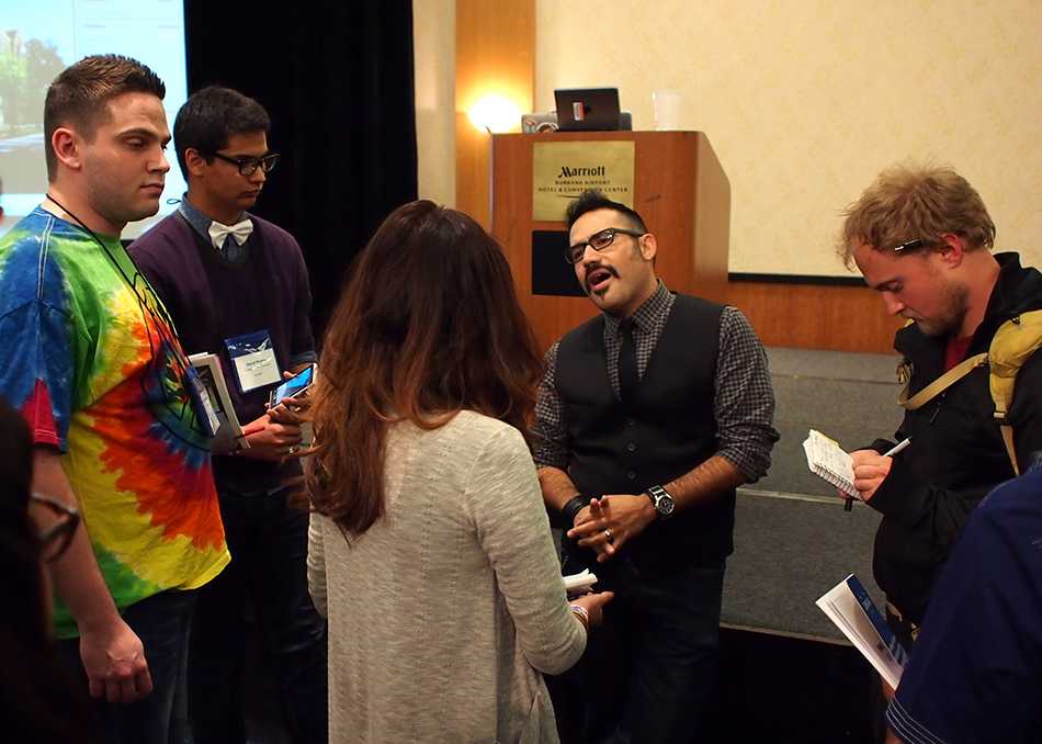 USC professor Robert Hernandez talking to students that attended the annual Journalism Association of Community Colleges at the Marriott Hotel, Burbank, Calif. on Thursday, April. 3, 2014.

Hernandez was the keynote speaker during the opening reception of the annual JACC convention. 