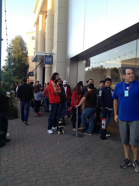 Customers wait in line at the Apple store for the release of new products in Walnut Creek on Friday Sept. 19. 