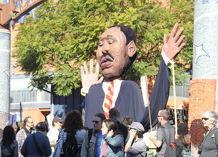 Martin Luther King Day marchers at Fruitvale Station in East Oakland.