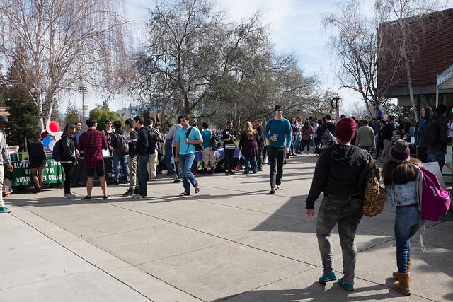 Students check out the various tables at Club Day on Tuesday, Feb. 10, 2015.