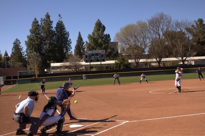 Nicole Nordhal strikes out a West Hill College batter on Tuesday, February 24.