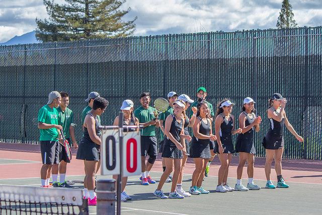 The Vikings Tennis Team Cheering Up Before Their Match Against Folsom Lake on February 27th, 2015 in DVC Pleasant Hill Campus.