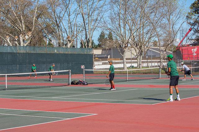 The Vikings Men Tennis Team Playing on the Courts Against Folsom Lake on February 27th, 2015 at the DVC Pleasant Hill Campus