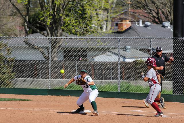 Cynthia Deunas stretches to get the last out in the top of the sixth inning during DVCs softball game against Serria on March 13. Jesse Sutterley