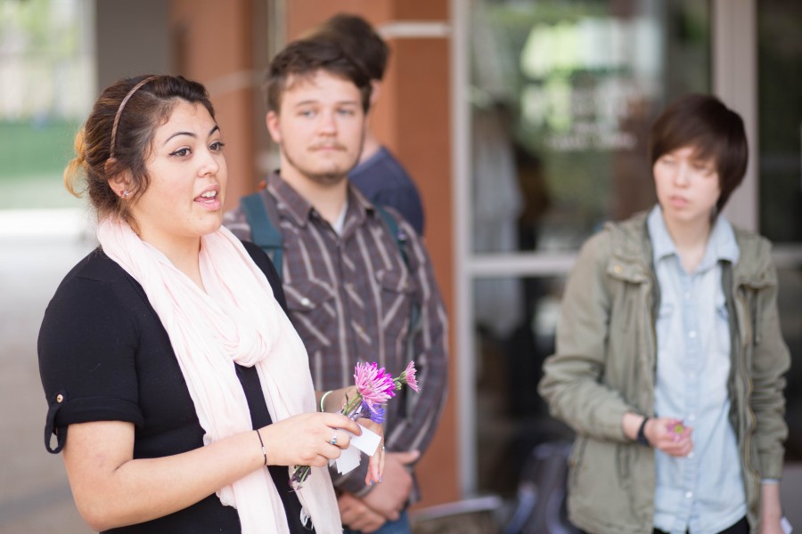 Jackie Franco, 20, shares her thoughts with the group at the Womens Day vigil on March 10 at DVC.