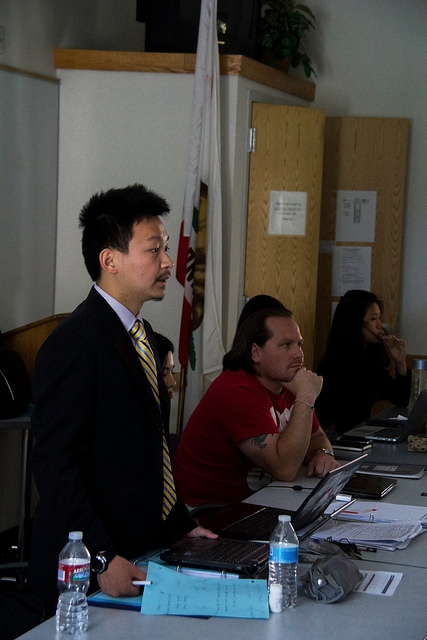ASDVC President Kevin Tian addresses students at their meeting on April 14, 2015 in the DVC Student Union Conference Room. 
