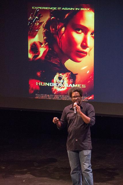 The social political comedian W. Kamau Bell speaking to DVC students about racism in the Performing Arts Center on April 8th, 2015