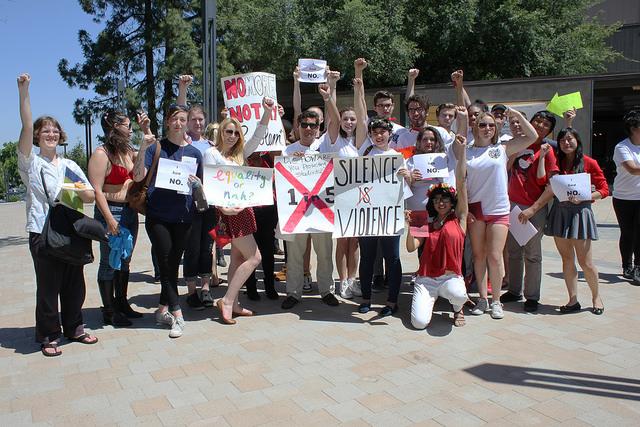 The Womens Empowerment Club rallies at DVC to make students aware of sexual harassment on Thursday, April 30.