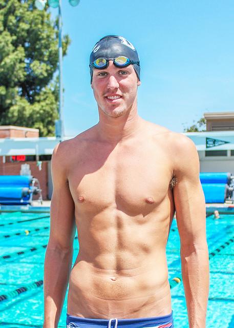 Brandon James 18, business major stands by the DVC swimming pool before his afternoon practice on April 20, 2015.