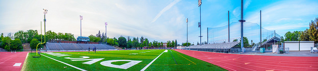 DVC football team practicing at the Viking Stadium on April 23, 2015.