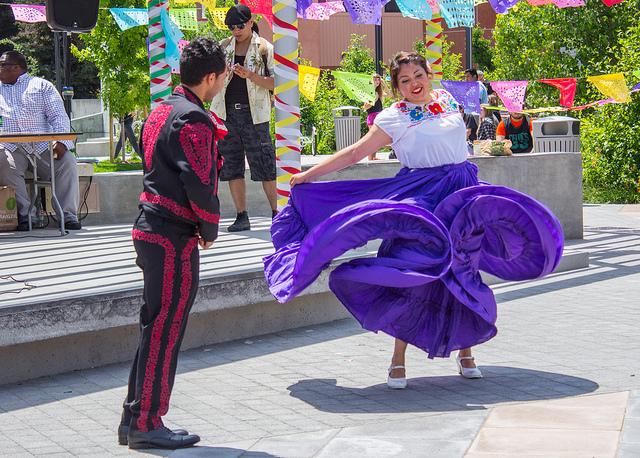 Javier Sandoval 20 year-old, a double major industrial engineering and business administration student (left) and Jackie Franco 20 year-old, sociology major student (right) performing at the DVC Cinco de Mayo Event on May 6, 2015