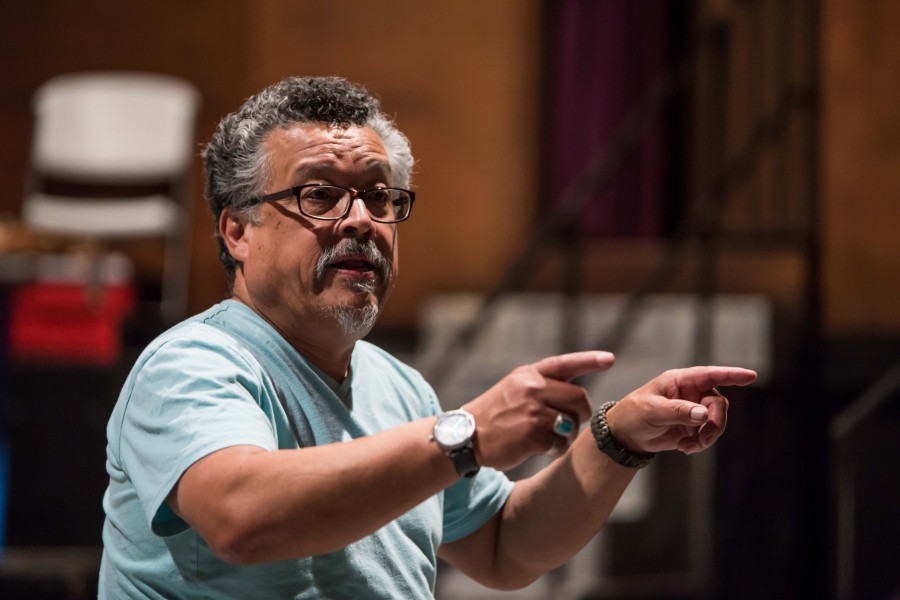 Ed Trujillo directs his actors after a tech rehearsal for Oedipus El Rey in the DVC Arena Theater on Wednesday, April 22, 2015.