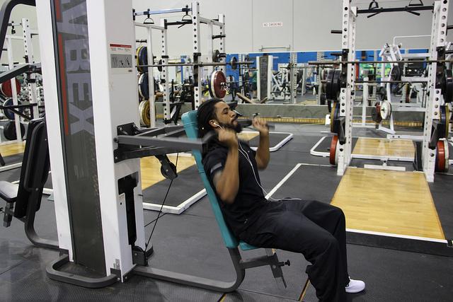 Donaven Spencer using  the Cybex machine in DVC Fitness Center on Thursday, Oct. 8