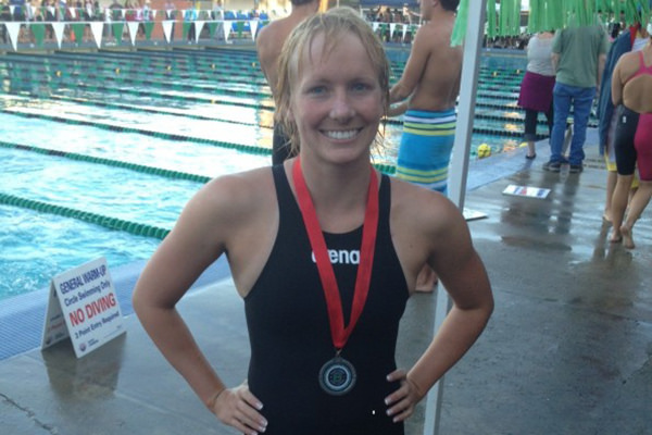 Lauren McCullough, who the Vikings Lacrosse Team is honoring on Saturday night, at the 2013 swimming championships. 