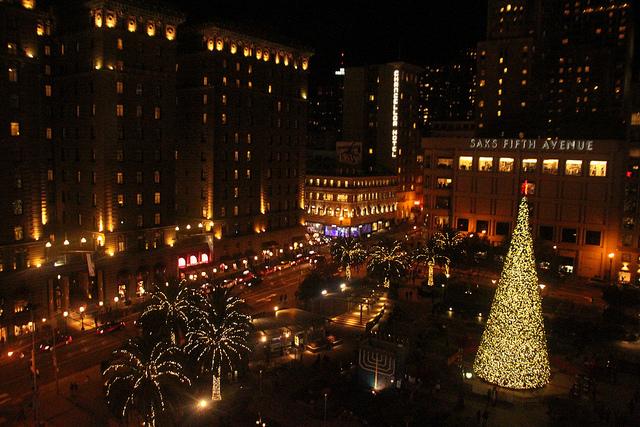 Festive christmas tree lighting at Union Square in San Francisco, Dec. 6