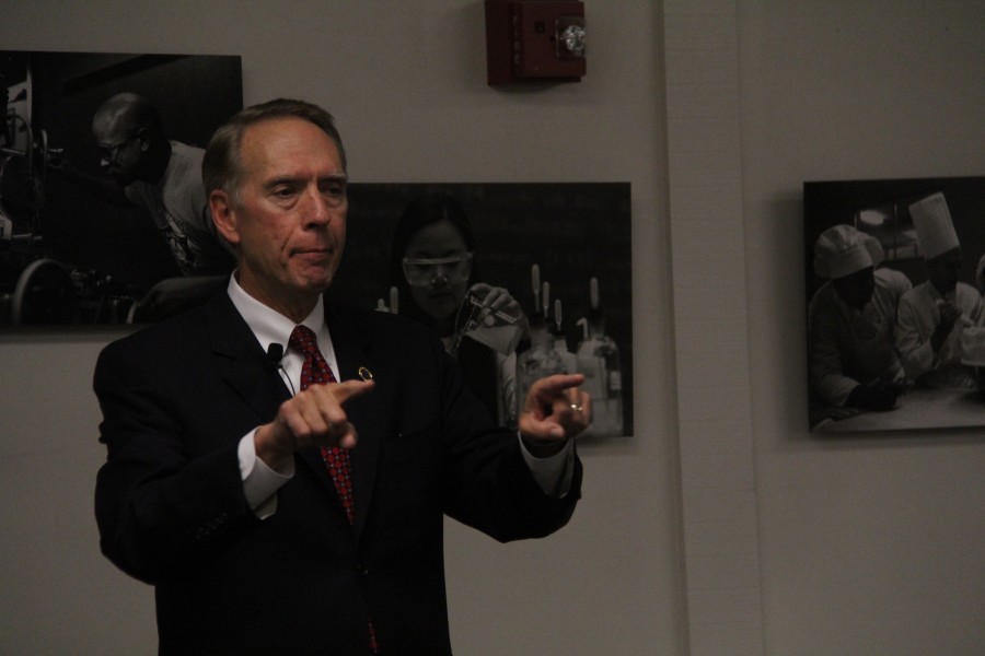 Chancellor Harris address an audience of 4CDLI and DVC staff in Martinez about the challenges still facing the   Community College System on Dec 8