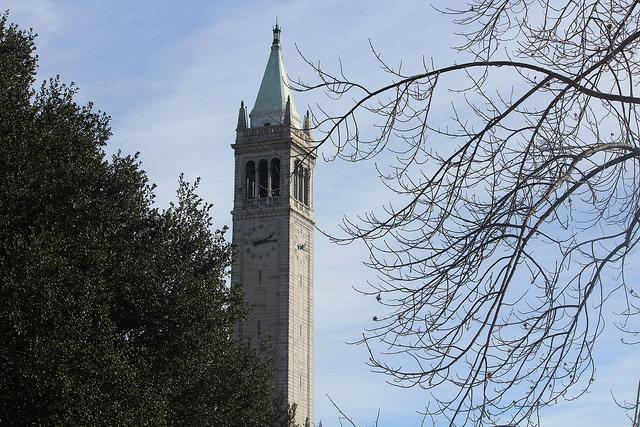 The Campanelli clock tower looks out at the UC Berkeley campus.