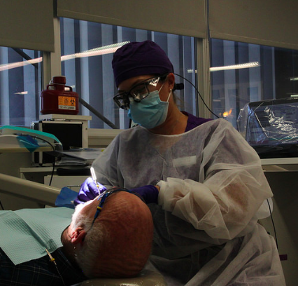 Senior student dental hygienist Mariza Patino cares for her patient during DVC Dental Clinic hours.