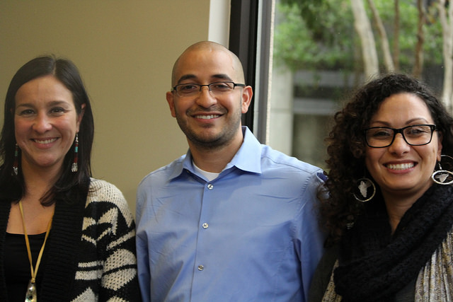 Left to right:Rochelle Diver, International Indian Treaty Council; Frank Ortega, DVC sociology instructor; Sara Larkin, Student Life officer, join the panel discussion in the Student Union on Solidarity with Standing Rock Day, Nov. 15, 2016.