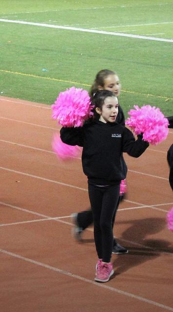 Team Pink Dance, lead by Program Director: Cassandra Montgomery, cheer for DVC on the sidelines while raising awareness about their breast cancer research fundraiser. 