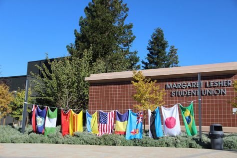 Flags from around the world hung in honor of International Education Week, Thursday, Nov. 17, 2016, outside DVC Student Union building. 
