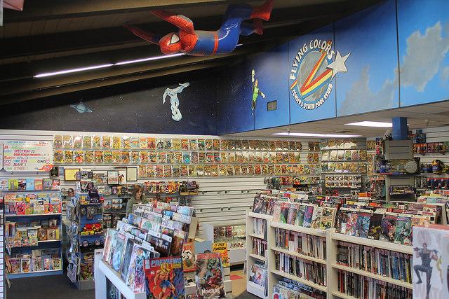 There is a large selection of comics available at Flying Colors, photographed here on November 18, 2016.