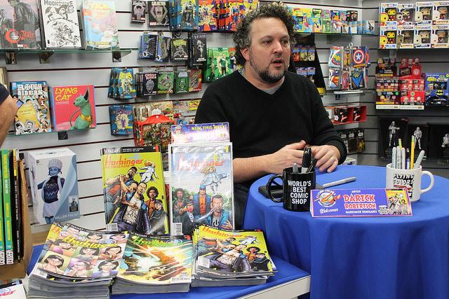 Comic book artist Darick Robertson takes a break from a signing at Flying Colors Comic Book store on November 19, 2016.