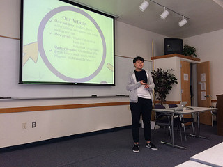 ASDVC President Chris Liu presenting the actions of the student government members. (ASDVC Info Session on January 30th, 2017)