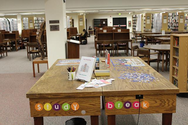 Library staff put out puzzles to help students take study breaks. (DVC Inquirer/Isaac Norman)