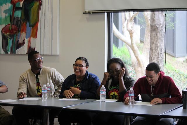 From left to right: Tiante Lee-Thomas, 20 
Claunesha William, 20
Shanice Mitchell, 19 and
Cameron Schmidt, 19, make up part of the Umoja panel.
