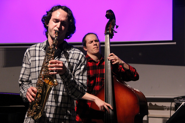 Students enrolled in Music 100 perform in a free recital held in M101 on May 9, 2017.
