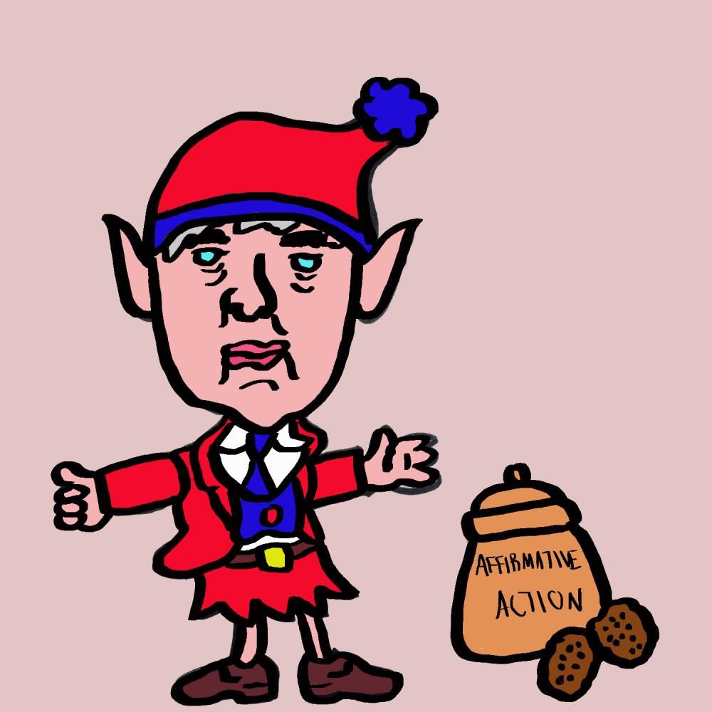 Jeff Sessions as the affirmative action Keebler elf. Original art by Omari Lewis 2017. 
