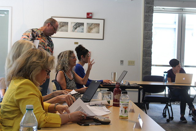 United Faculty President Donna Wapner addresses faculty concerns over the switch to a compressed calendar during a Sept. 12, 2017 academic senate meeting.