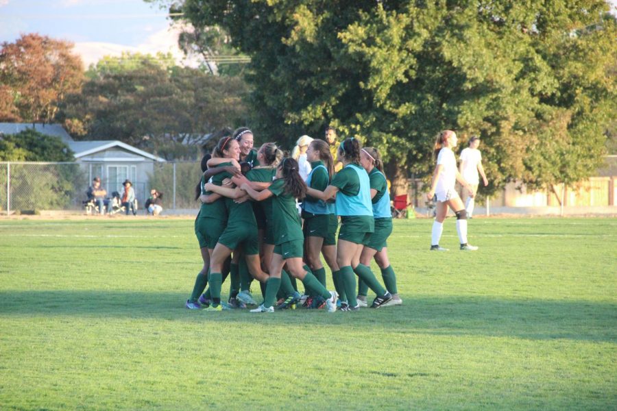 DVC+celebrates+their+2-1+victory+over+top+ranked+Folsom+Lake+at+Viking+Field+on+Tuesday%2C+Oct.+31.