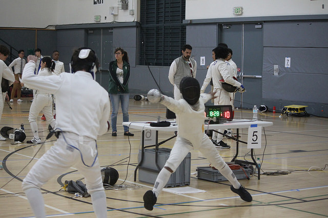 Jabreel Green attacks his opponent in a match at Recreation Sports Facility in Berkeley, California on October 21, 2017