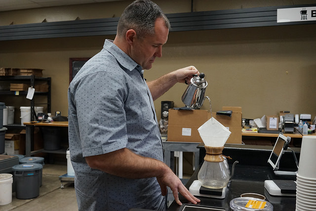 John Krauss brews coffee,  Big House Beans, Nov. 8 (Ryan Lee, Inquirer)